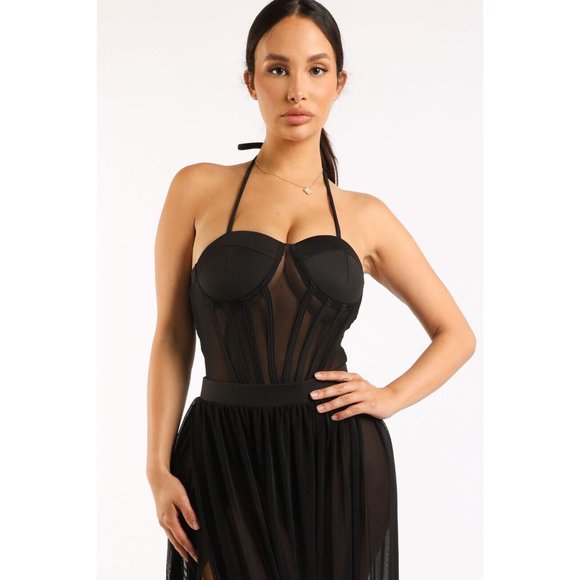 Doublebabyjoy Women Sexy Sheer Mesh 1 Piece Bodysuit Dress See-Through Spaghetti - Picture 3 of 11